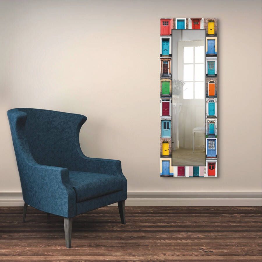 Artland Sierspiegel Fotocollage van 32 kleurrijke voordeuren spiegel met lijst voor het hele lichaam wandspiegel met motiefrand landhuis - Foto 3