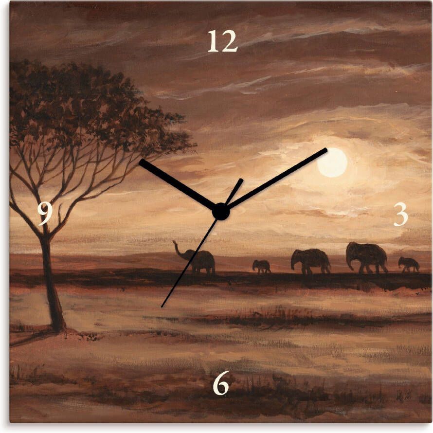 Artland Wandklok Afrikaans bruin landschap olifanten optioneel verkrijgbaar met kwarts- of radiografisch uurwerk geruisloos zonder tikkend geluid - Foto 4