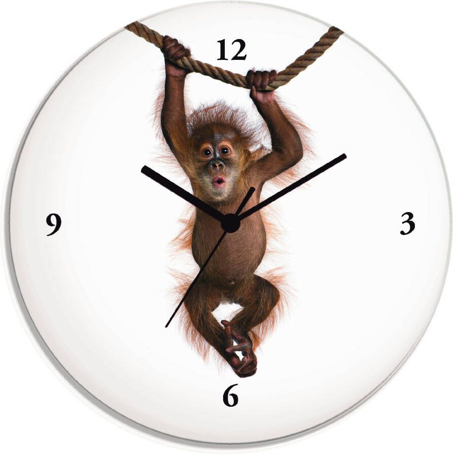 Artland Wandklok Baby Sumatra orang oetan hangt aan het touw optioneel verkrijgbaar met kwarts- of radiografisch uurwerk geruisloos zonder tikkend geluid - Foto 1
