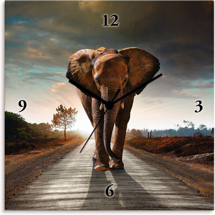 Artland Wandklok Een olifant loopt op de weg optioneel verkrijgbaar met kwarts- of radiografisch uurwerk geruisloos zonder tikkend geluid - Foto 4