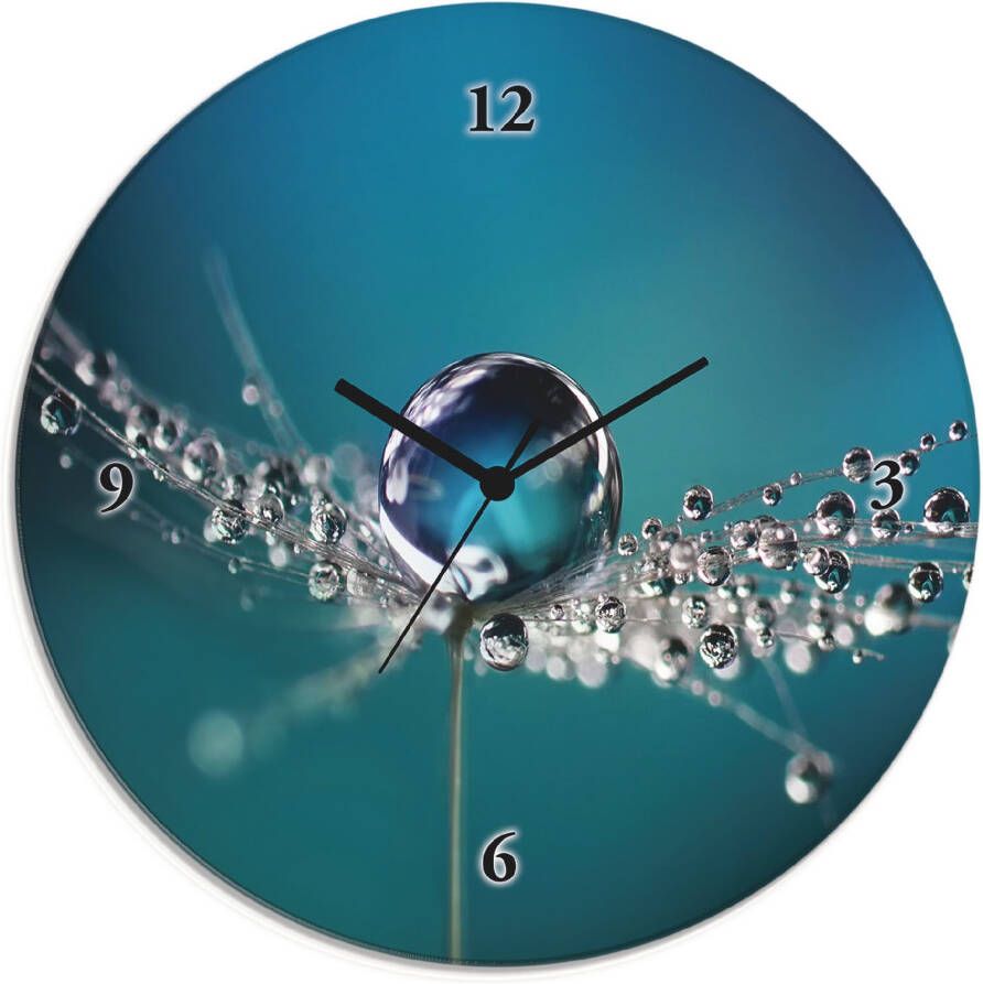 Artland Wandklok Glazen klok rond pluizenbol dauwdruppel blauw optioneel verkrijgbaar met kwarts- of radiografisch uurwerk geruisloos zonder tikkend geluid - Foto 4