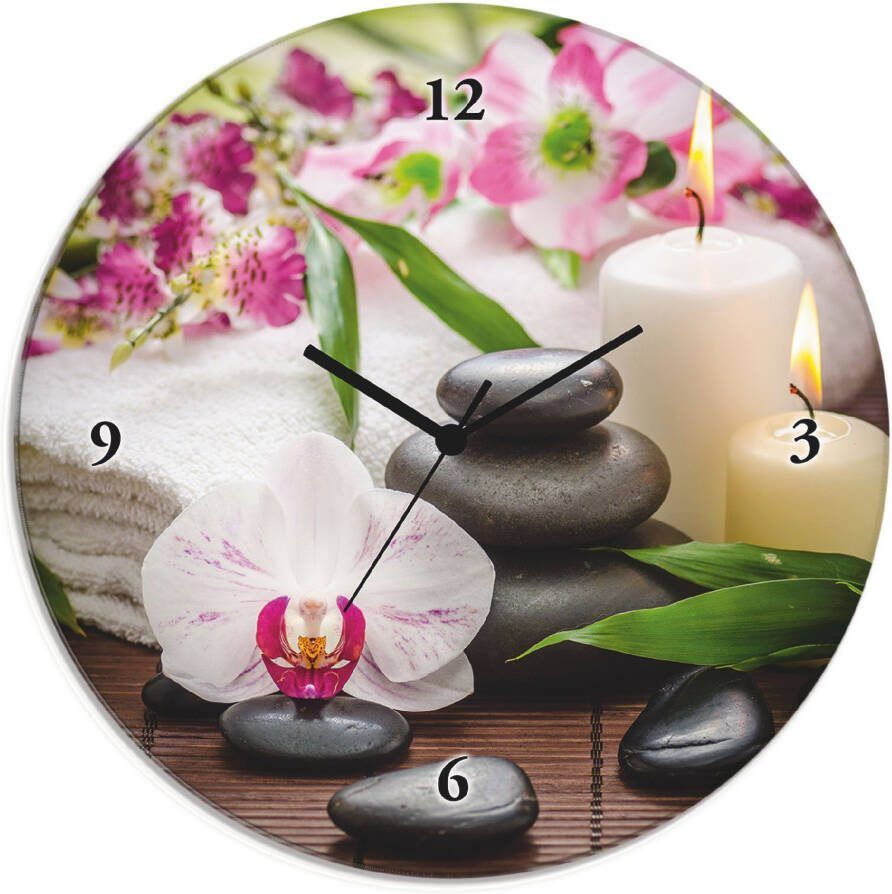 Artland Wandklok Glazen klok rond spa orchideeën bamboe kaars - Foto 8