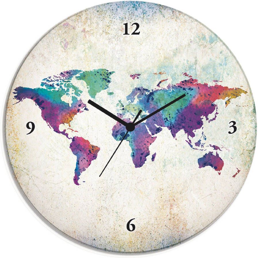 Artland Wandklok Glazen klok rond veelkleurige wereldkaart optioneel verkrijgbaar met kwarts- of radiografisch uurwerk geruisloos zonder tikkend geluid - Foto 8
