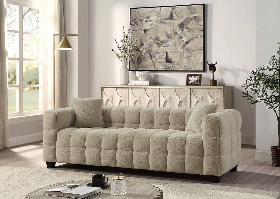 ATLANTIC home collection 3-zitsbank Stella incl. 2 sierkussens en gemaakt van moderne teddy stof - Foto 6