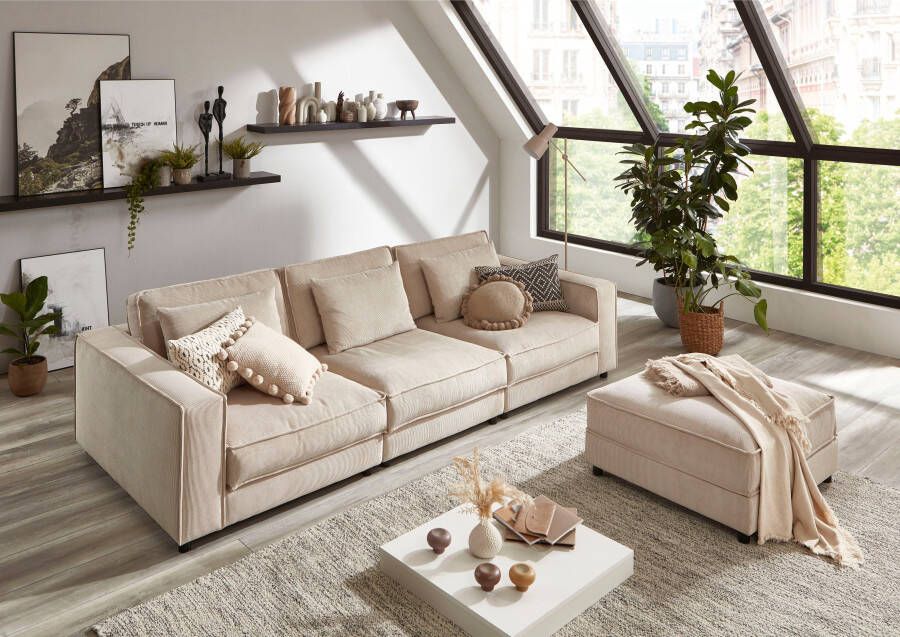 ATLANTIC home collection 3-zitsbank Valan XXL-zitoppervlak met cordbekleding vrij plaatsbaar met golfvering - Foto 4