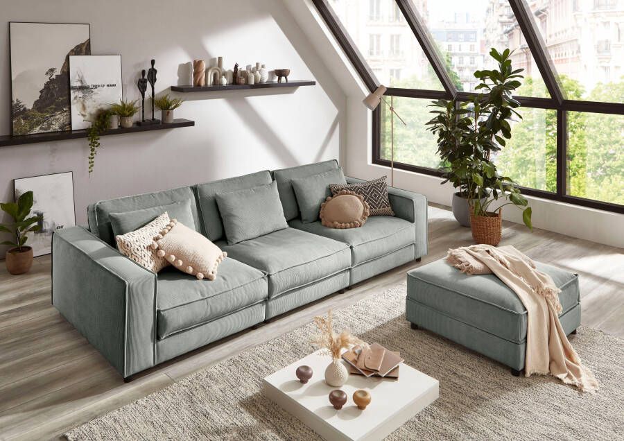 ATLANTIC home collection 3-zitsbank Valan XXL-zitoppervlak met cordbekleding vrij plaatsbaar met golfvering - Foto 4