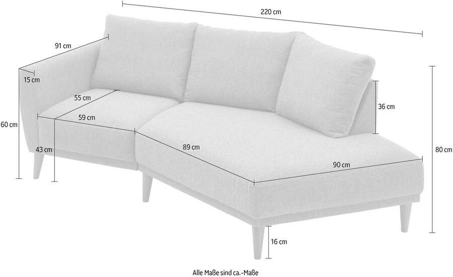 ATLANTIC home collection 2 5-zitsbank Elvis Hoekbank met open einde in Scandinavische stijl massief houten poten - Foto 6