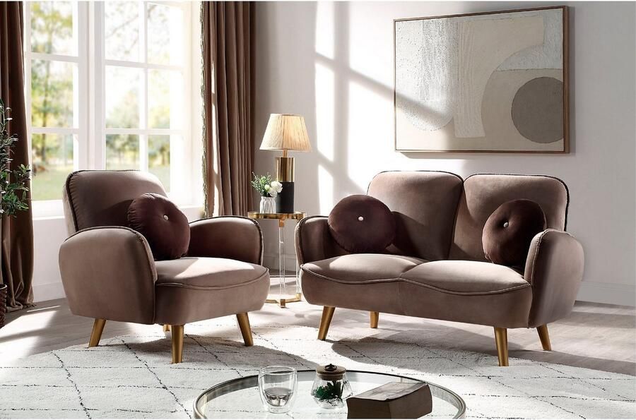 ATLANTIC home collection Fauteuil Ben met nosagvering incl. sierkussens en goudkleurige massief houten poten - Foto 7