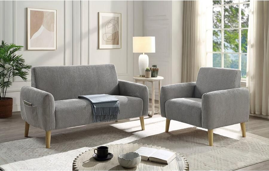 ATLANTIC home collection Fauteuil Moby met binnenvering kleine zak en moderne ribfluwelen bekleding - Foto 6