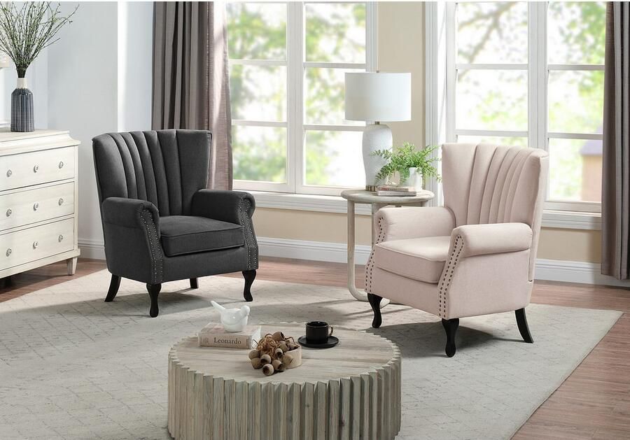 ATLANTIC home collection Fauteuil Toni modern met klinknagels en hoge rugleuning - Foto 6