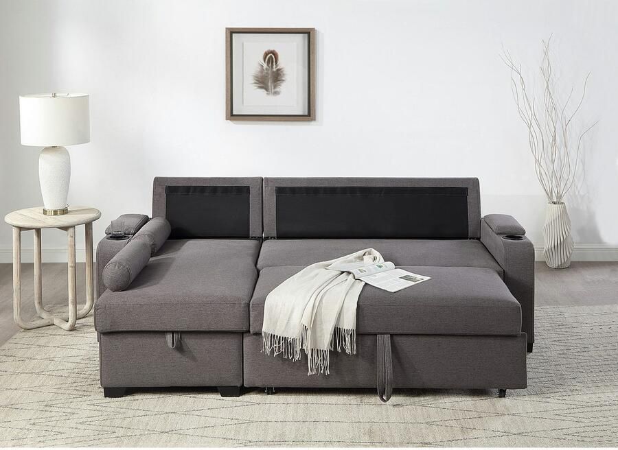 ATLANTIC home collection Hoekbank Gorje L-vorm met slaapfunctie opbergruimte bekerhouder opbergvakken & kussenrollen - Foto 3