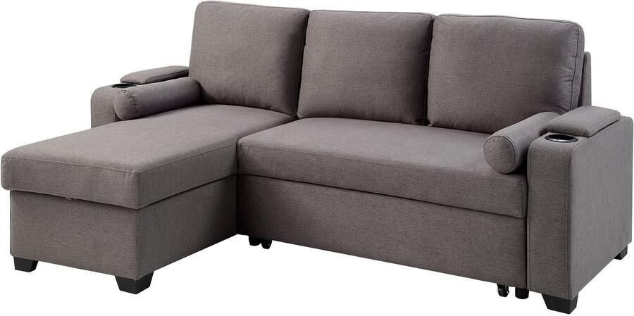 ATLANTIC home collection Hoekbank Gorje L-vorm met slaapfunctie opbergruimte bekerhouder opbergvakken & kussenrollen - Foto 8