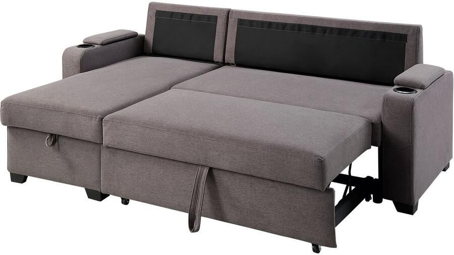 ATLANTIC home collection Hoekbank Gorje L-vorm met slaapfunctie opbergruimte bekerhouder opbergvakken & kussenrollen - Foto 6