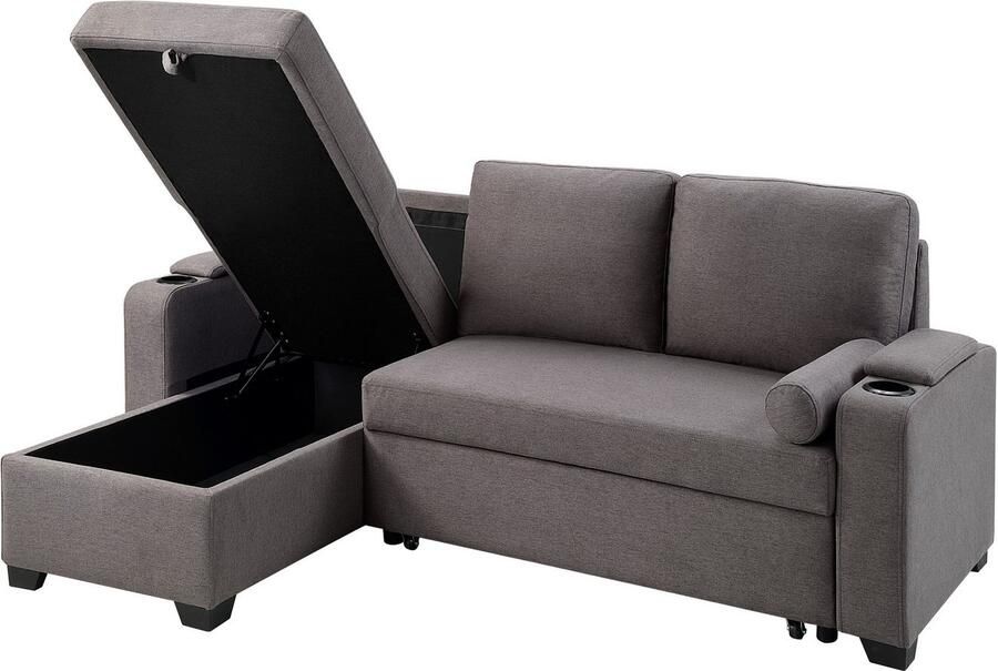 ATLANTIC home collection Hoekbank Gorje L-vorm met slaapfunctie opbergruimte bekerhouder opbergvakken & kussenrollen - Foto 4