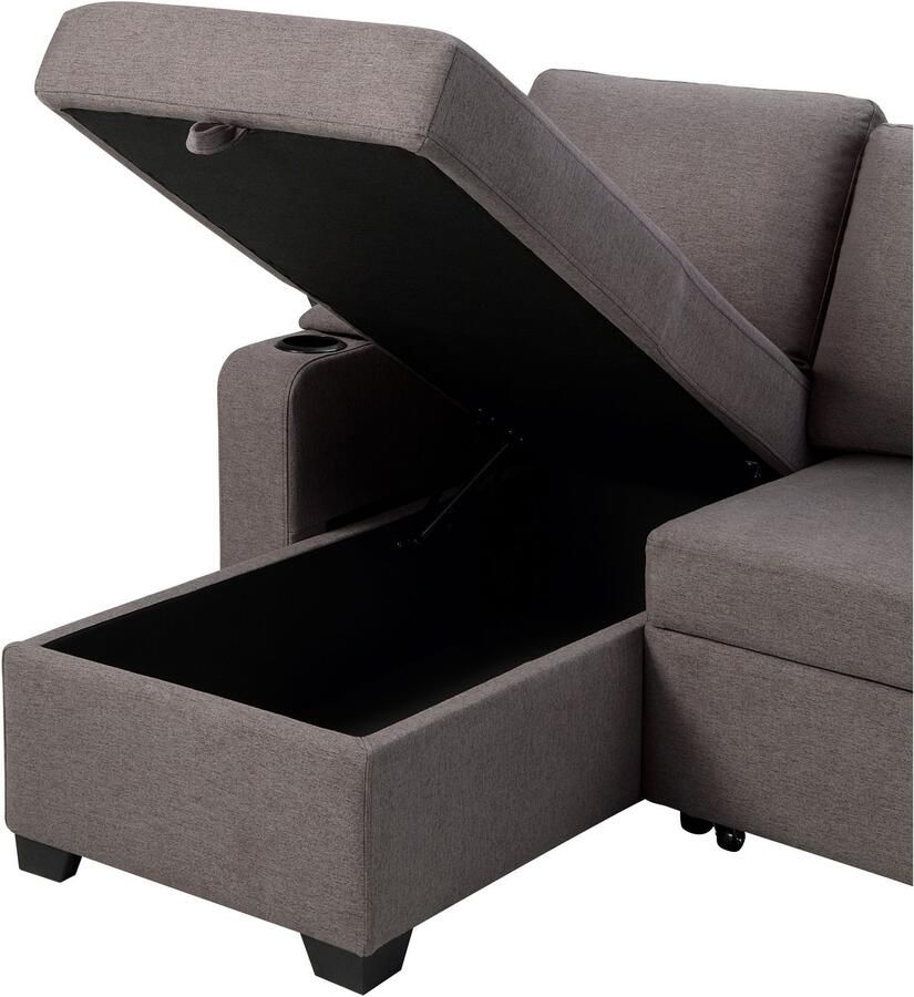 ATLANTIC home collection Hoekbank Gorje L-vorm met slaapfunctie opbergruimte bekerhouder opbergvakken & kussenrollen - Foto 2