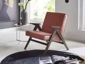 ATLANTIC home collection Loungestoel Retro-fauteuil in fluweel walnoot-fineer