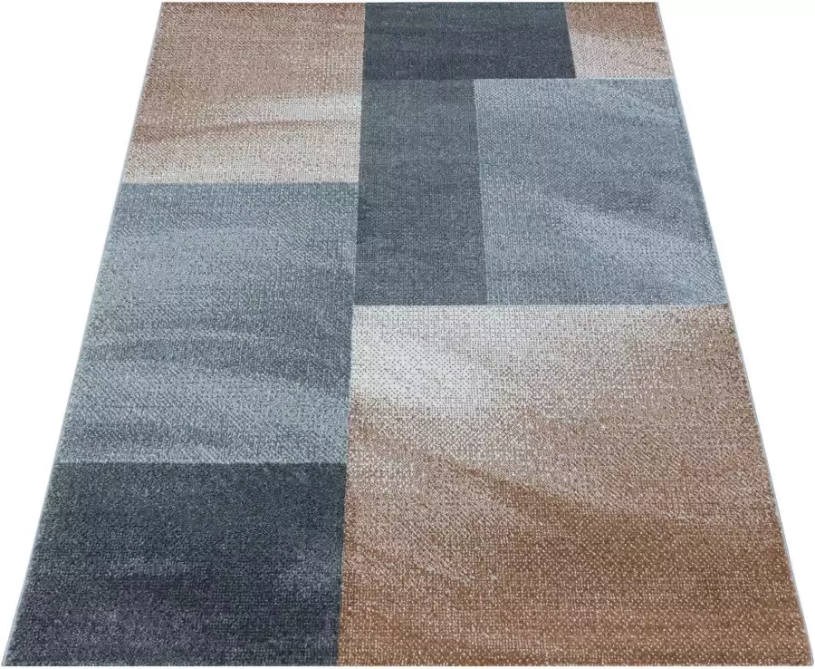 Adana Carpets Retro vloerkleed Stencil Rectangles Bruin Grijs 140x200cm - Foto 1