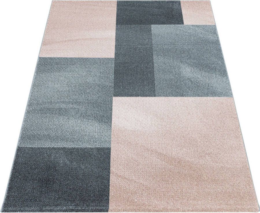 Adana Carpets Retro vloerkleed Stencil Rectangles Roze Grijs 140x200cm
