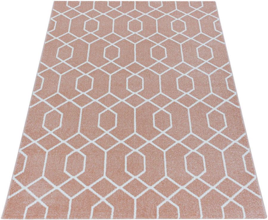 Adana Carpets Retro vloerkleed Stencil Pattern Roze Wit 240x340cm