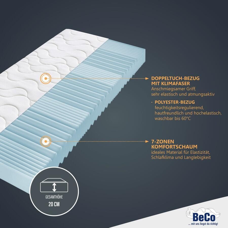 Beco Comfortschuimmatras Double Deluxe matras 20 matras in 90x200 cm en andere afm Matras door de TÜV SÜD getest* meer dan 2.000 5-sterren-beoordelingen! hoogte 20 cm - Foto 2