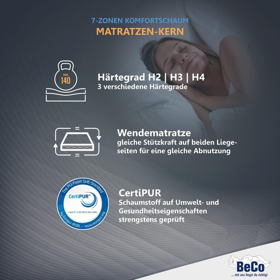 Beco Comfortschuimmatras Double Deluxe matras 20 matras in 90x200 cm en andere afm Matras door de TÜV SÜD getest* meer dan 2.000 5-sterren-beoordelingen! hoogte 20 cm - Foto 4