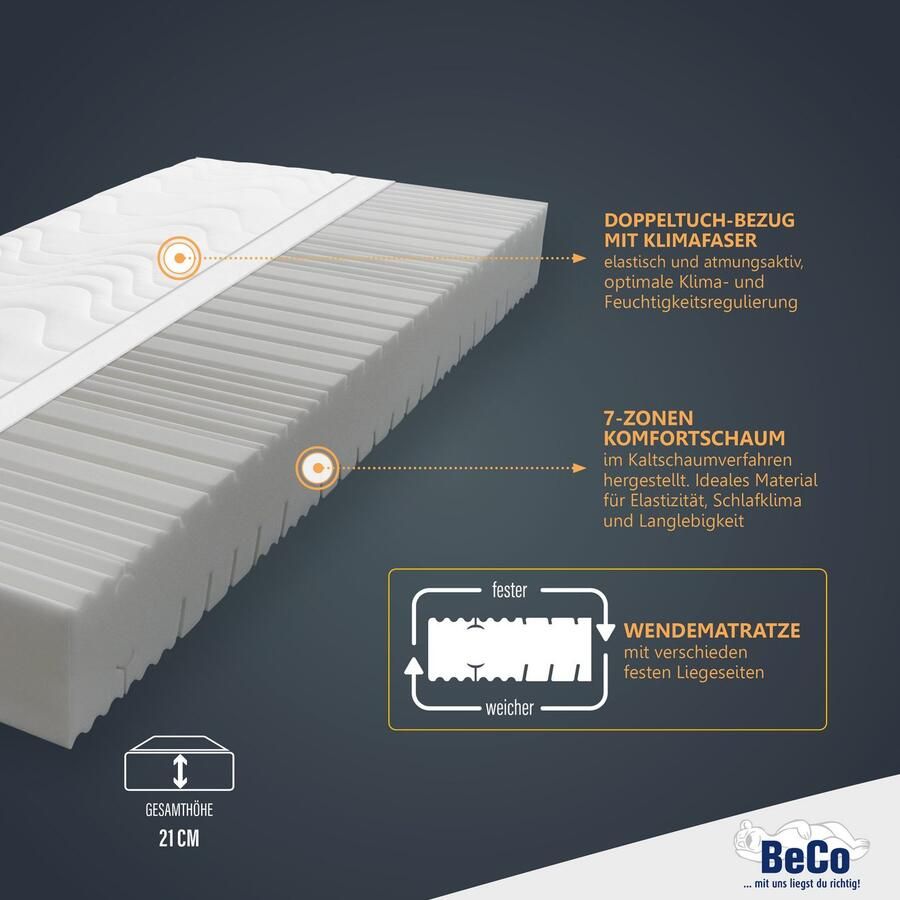 Beco Comfortschuimmatras Medistar KS matras koudschuim-gevoel 90x200 cm 140x200 cm Getest met 1* "ZEER GOED" & beoordeeld als**Duitsland Favoriet 2024 hoogte 21 cm - Foto 2