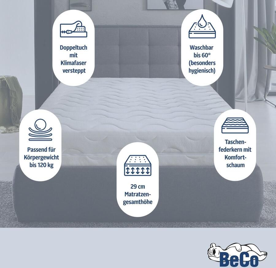 Beco Pocketveringsmatras 5 sterren TFK met polyester of natuurlijke katoenen bekleding verschillende maten hoogte 29 cm - Foto 2