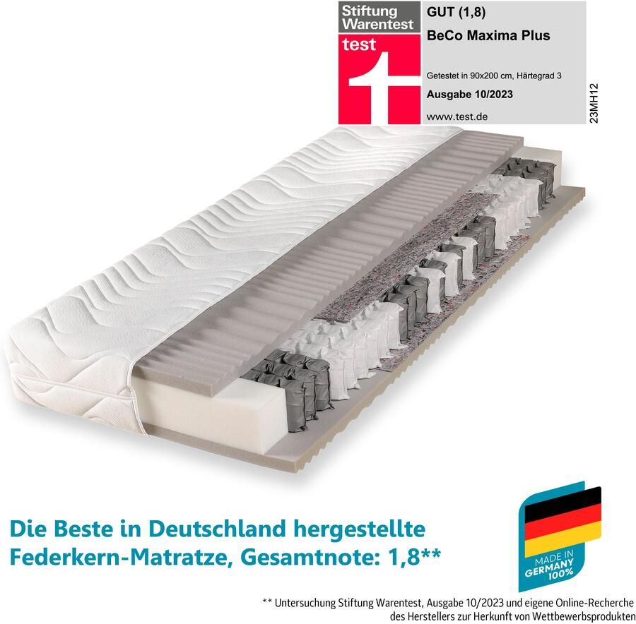 Beco Pocketveringsmatras Maxima Plus matras in 90x200 en vele andere maten beschikbaar! Matras 7 zones 90x200 cm in H3 van Stiftung Warentest "GOED (1 8)" hoogte 22 cm - Foto 9