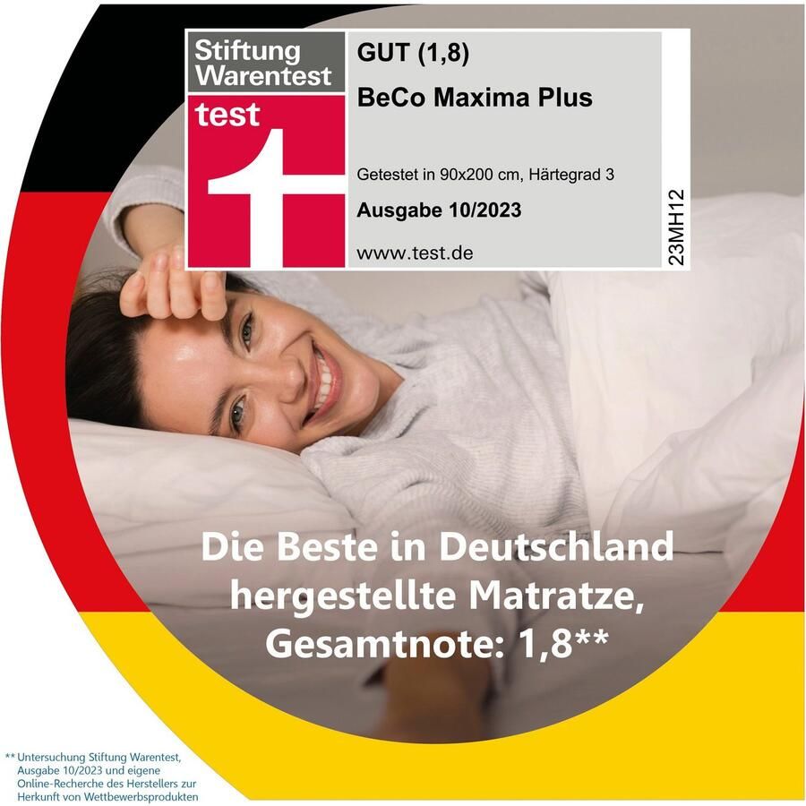 Beco Pocketveringsmatras Maxima Plus matras in 90x200 en vele andere maten beschikbaar! Matras 7 zones 90x200 cm in H3 van Stiftung Warentest "GOED (1 8)" hoogte 22 cm