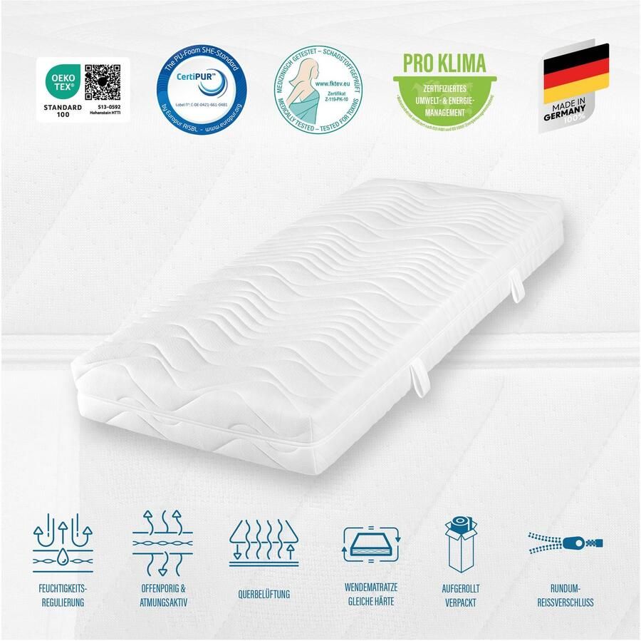 Beco Pocketveringsmatras Maxima Plus matras in 90x200 en vele andere maten beschikbaar! Matras 7 zones 90x200 cm in H3 van Stiftung Warentest "GOED (1 8)" hoogte 22 cm