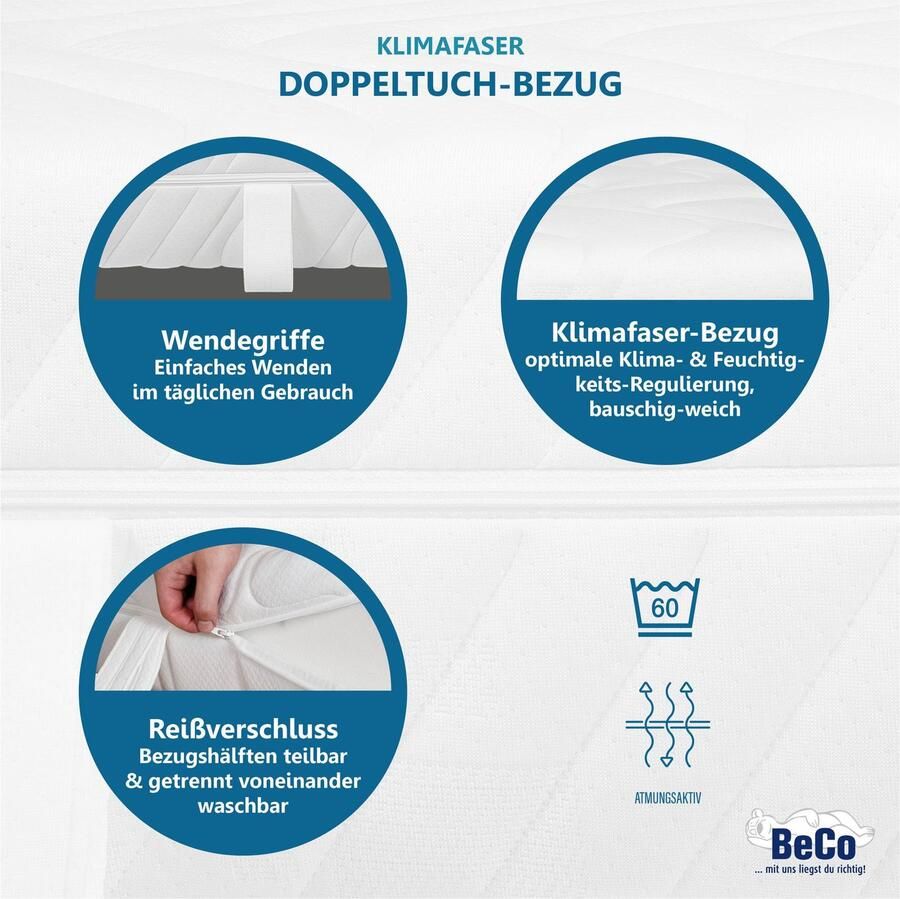 Beco Pocketveringsmatras Maxima Plus matras in 90x200 en vele andere maten beschikbaar! Matras 7 zones 90x200 cm in H3 van Stiftung Warentest "GOED (1 8)" hoogte 22 cm - Foto 3
