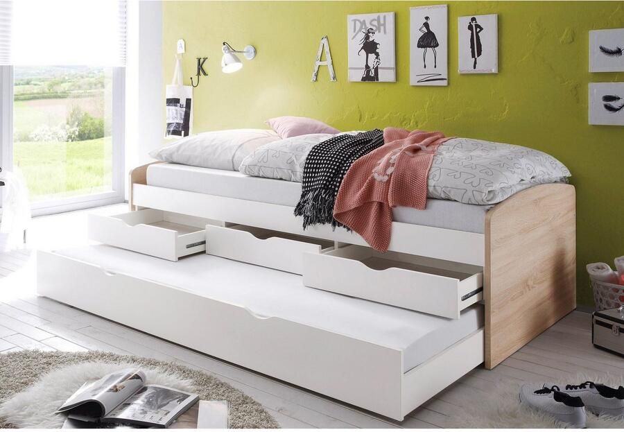 Emob Kajuitbed Nasri 90x200 met bedlade beton wit Bedden met lades Wit; Grijs; Betonlook Spaanplaat Bedden met lades Eenpersoons Kajuitbed Op voorraad - Foto 5