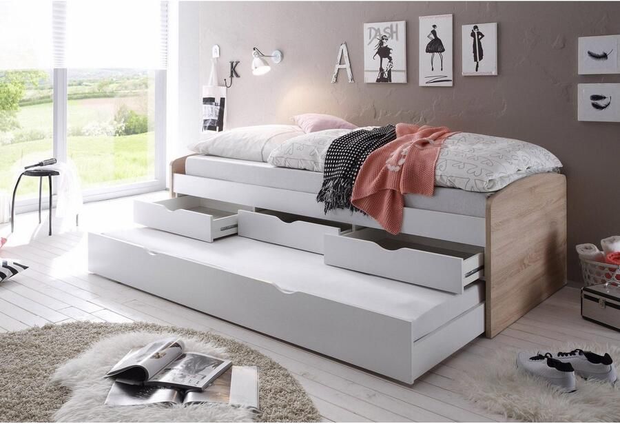 Emob Kajuitbed Nasri 90x200 met bedlade beton wit Bedden met lades Wit; Grijs; Betonlook Spaanplaat Bedden met lades Eenpersoons Kajuitbed Op voorraad - Foto 7