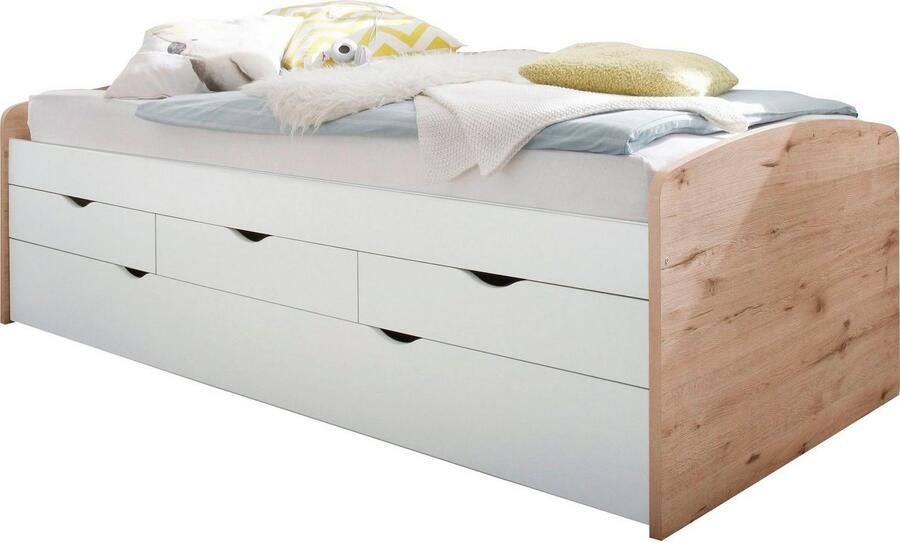 Emob Kajuitbed Nasri 90x200 met bedlade beton wit Bedden met lades Wit; Grijs; Betonlook Spaanplaat Bedden met lades Eenpersoons Kajuitbed Op voorraad - Foto 10