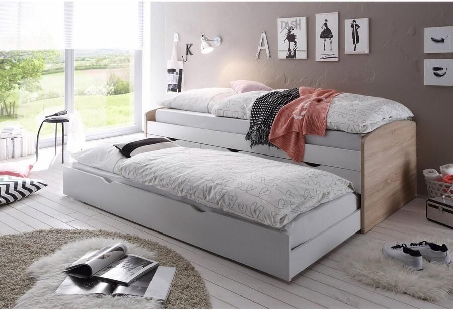 Emob Kajuitbed Nasri 90x200 met bedlade beton wit Bedden met lades Wit; Grijs; Betonlook Spaanplaat Bedden met lades Eenpersoons Kajuitbed Op voorraad - Foto 6