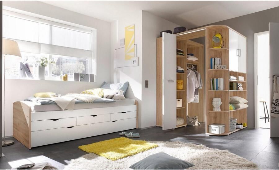 Emob Kajuitbed Nasri 90x200 met bedlade beton wit Bedden met lades Wit; Grijs; Betonlook Spaanplaat Bedden met lades Eenpersoons Kajuitbed Op voorraad - Foto 9