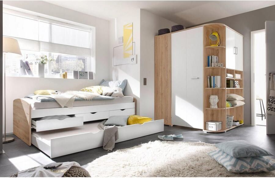 Emob Kajuitbed Nasri 90x200 met bedlade beton wit Bedden met lades Wit; Grijs; Betonlook Spaanplaat Bedden met lades Eenpersoons Kajuitbed Op voorraad - Foto 8