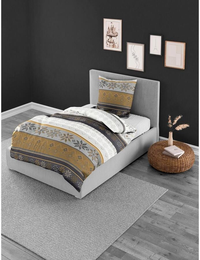 BIERBAUM Beddengoed 3751 100 % katoen onderhoudsvriendelijk heerlijk warm met sneeuwvlokken (2-delig) - Foto 3