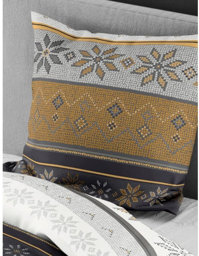 BIERBAUM Beddengoed 3751 100 % katoen onderhoudsvriendelijk heerlijk warm met sneeuwvlokken (2-delig)