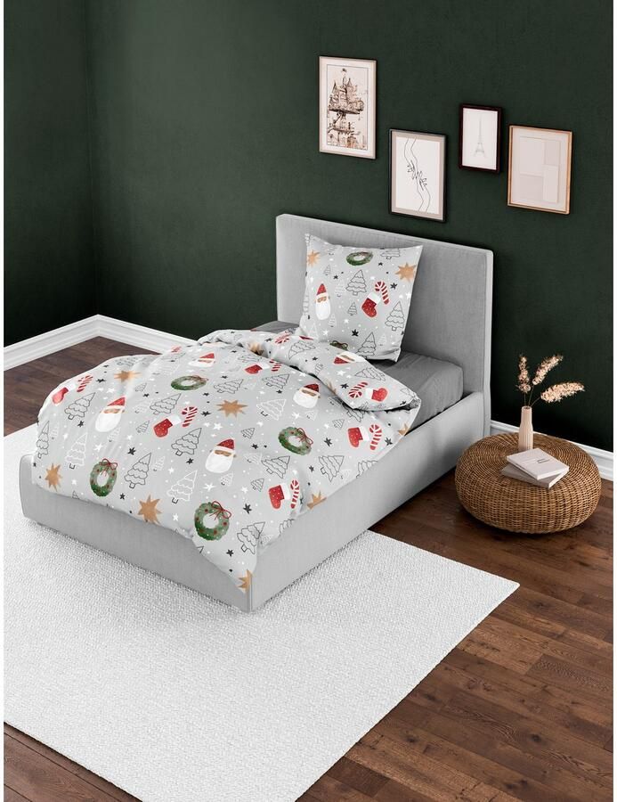 BIERBAUM Overtrekset Kabouter 100% katoen flanel verschillende kerstontwerpen (2-delig) - Foto 2