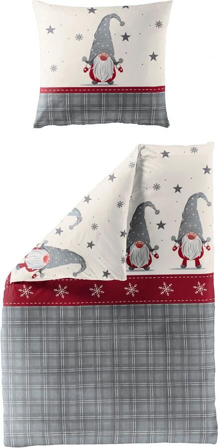 BIERBAUM Overtrekset Kabouter 100% katoen flanel verschillende kerstontwerpen (2-delig) - Foto 5