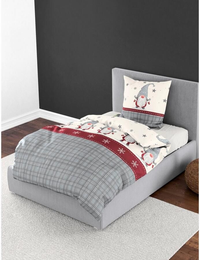 BIERBAUM Overtrekset Kabouter 100% katoen flanel verschillende kerstontwerpen (2-delig)