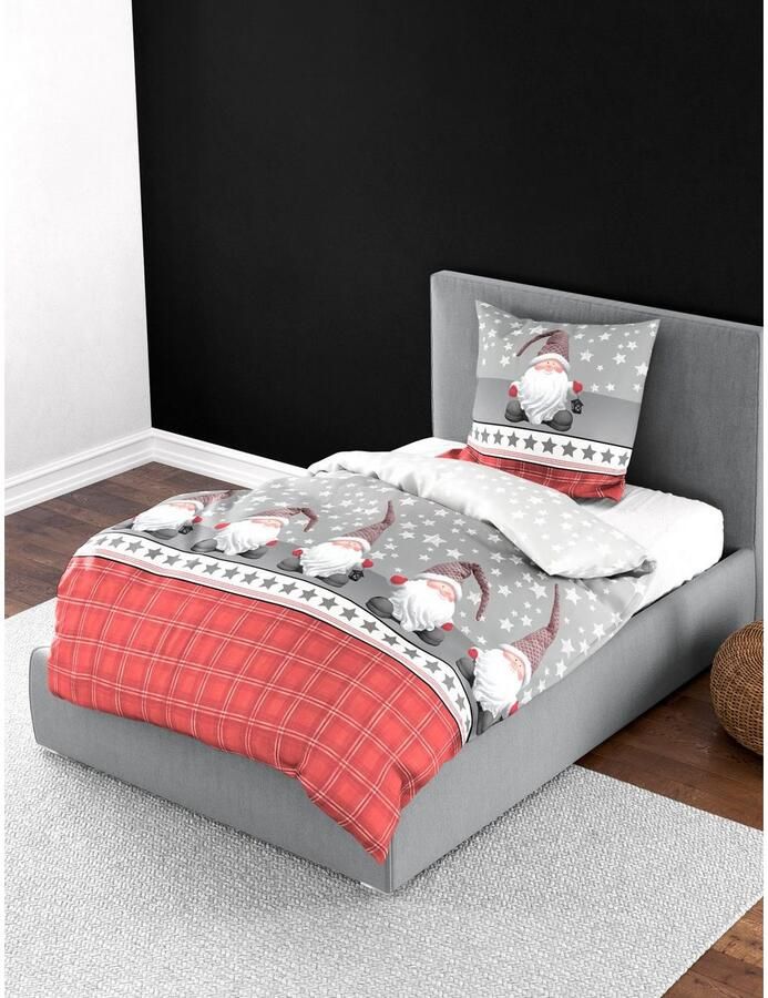 BIERBAUM Overtrekset Kabouter 100% katoen flanel verschillende kerstontwerpen (2-delig)