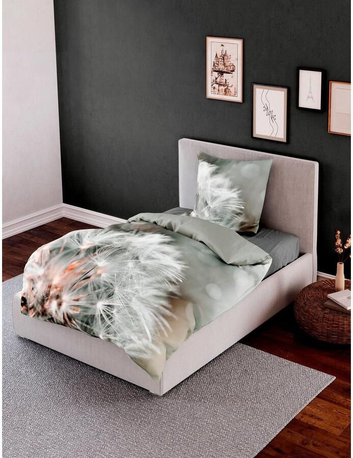 BIERBAUM Overtrekset Pluizenbol Mako-satijn 100% katoen met bloemmotief gemakkelijk in onderhoud (2-delig) - Foto 2