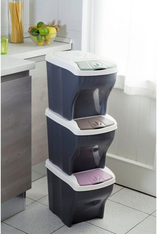 Bischof Bama Afvalscheidsysteem Fun Kunststof afneembare deksel 3-delig elk 20 liter - Foto 2