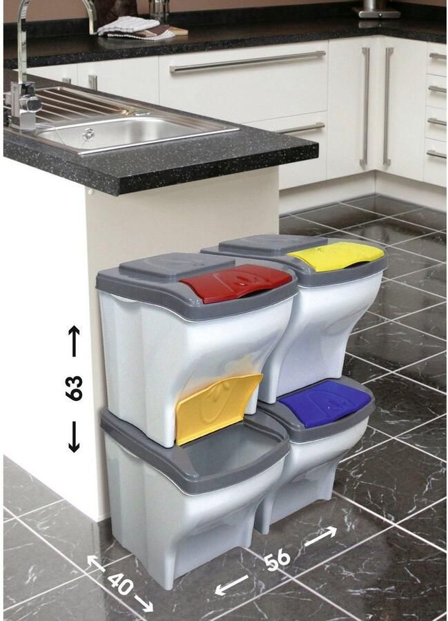 Bischof Bama Afvalscheidsysteem Funny 4-delig kunststof afneembare deksel elk 20 l (4 stuks) - Foto 3