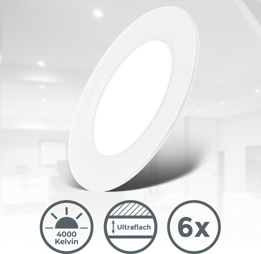 B.K.Licht Inbouwlamp BK_EL1618 6-delig set LED inbouwspots ultra-dun IP20 plafondspots (6-delig) - Foto 4