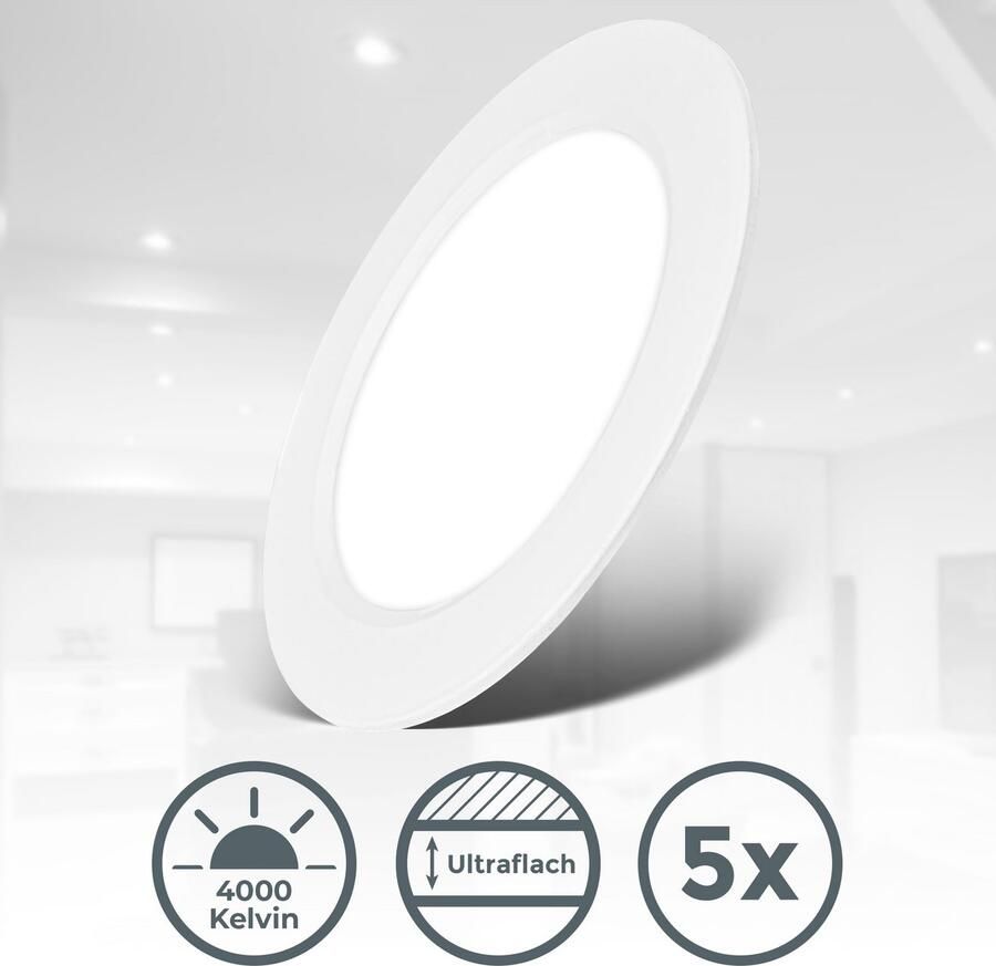 B.K.Licht Inbouwlamp BK_EL1619 5-delig set LED inbouwspots ultra-dun IP20 plafondspots (5-delig) - Foto 5