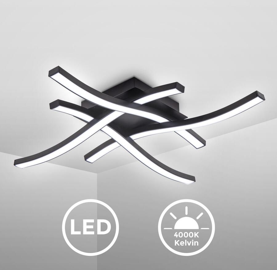 B.K.Licht Led-plafondlamp BKL1431 LED plafondlamp woonkamerlamp plafondspot 4.000k 2.200lm 20 watt ip20 42 5x42 5x7 cm zwart (1 stuk)
