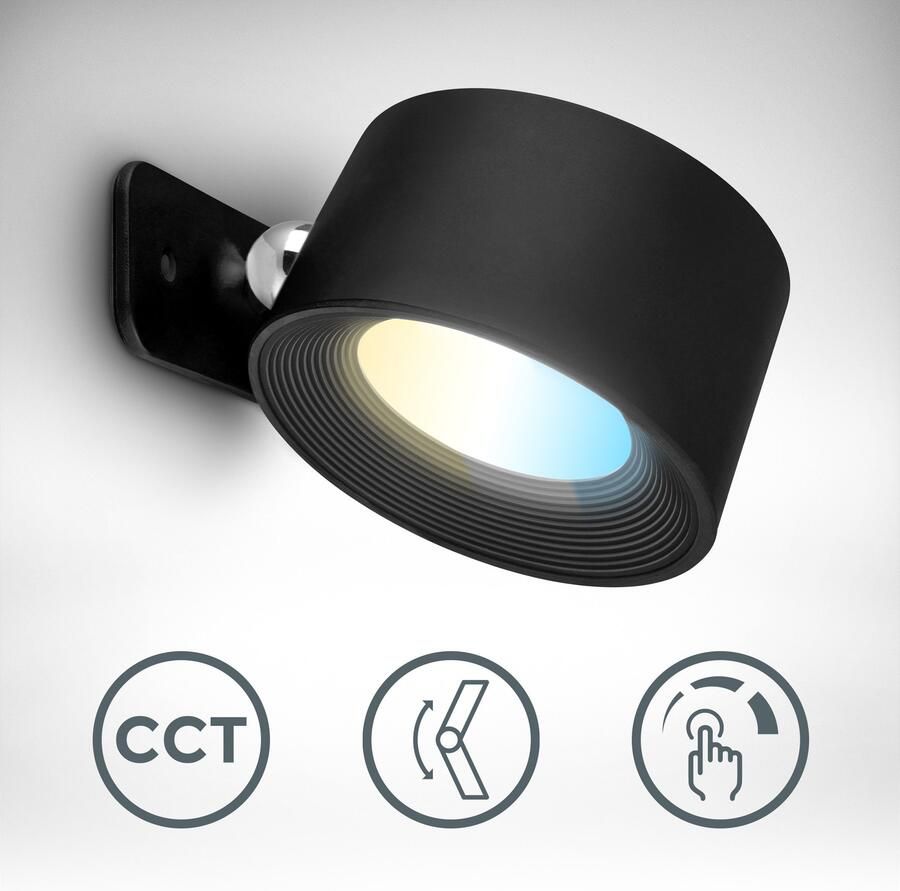 B.K.Licht Led-wandlamp BKL1597 Magnetische accu wandlamp 3-niveau dimmer met USB-C CCT-functie 150Lm 2W 14h brandduur 4 5 x 8 x 9 5 cm Zwart (1 stuk)